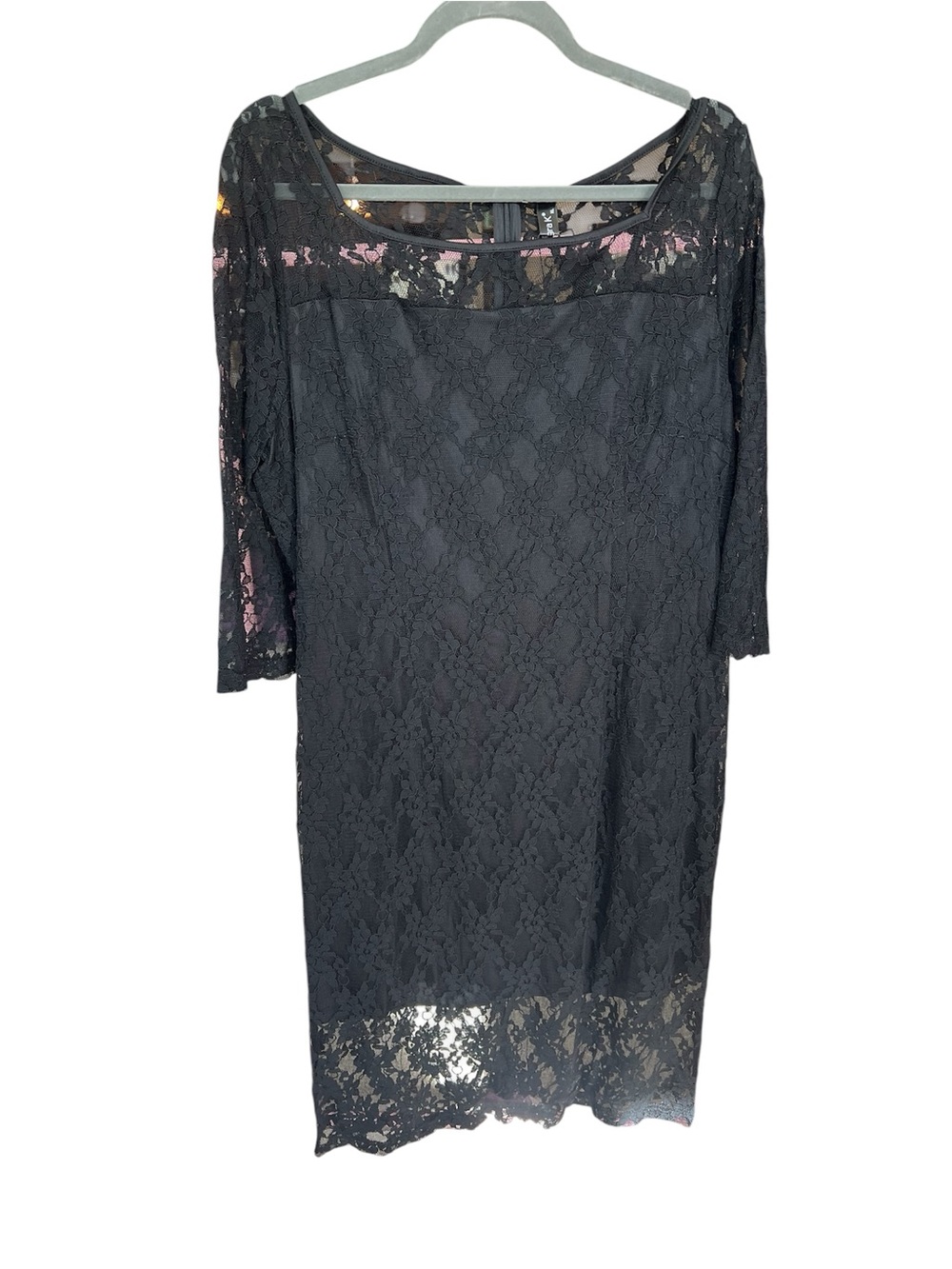 Black Lace Midi Dress with Lace 3/4 Sleeves
